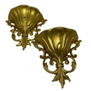 VTG Syroco INC. HOME INTERIOR GOLD SCROLL WALL POCKET PLANTER MCM Decor Set